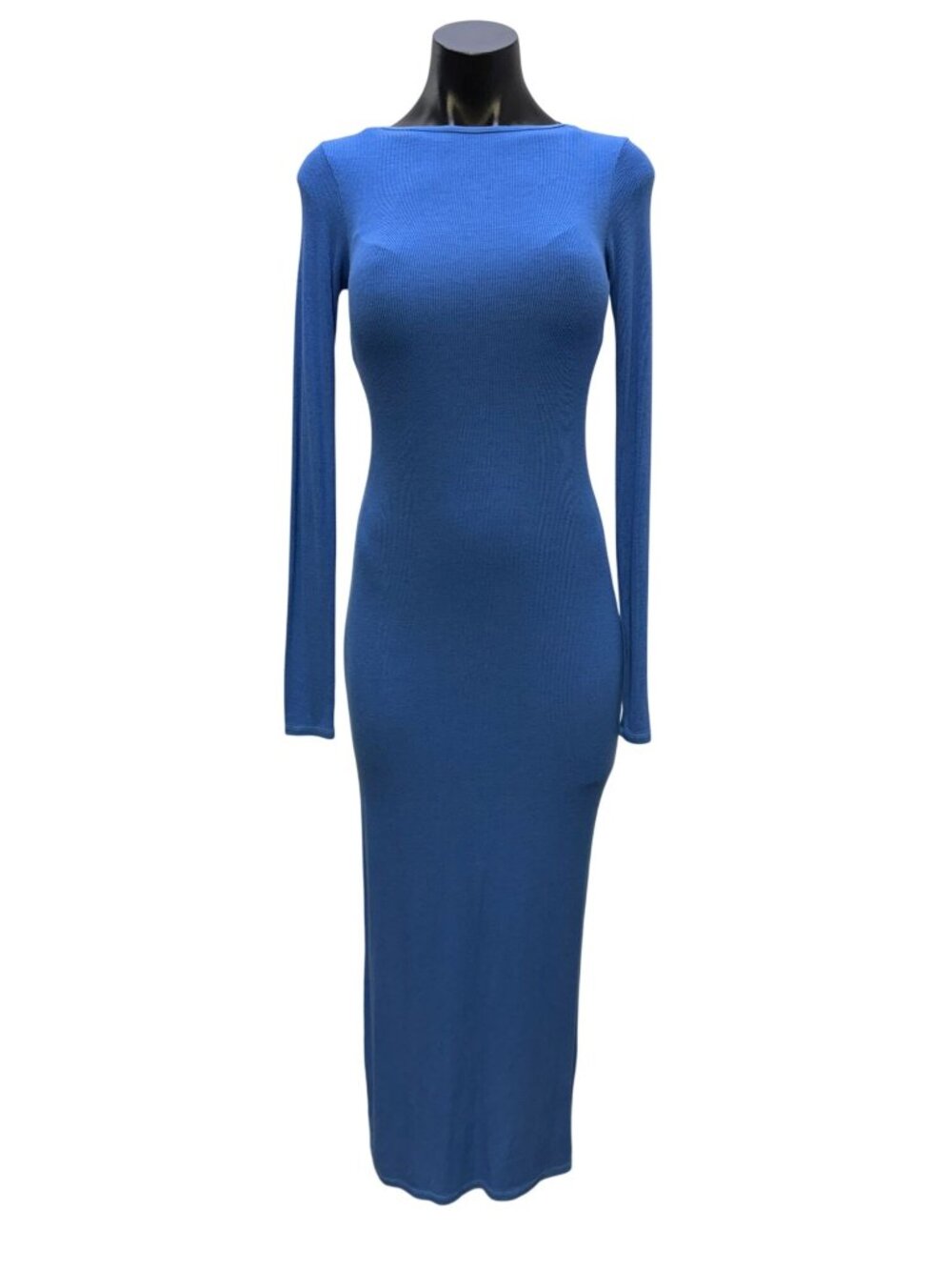 Enza Costa Blue Long Sleeve Open Back Bodycon Midi Dress S